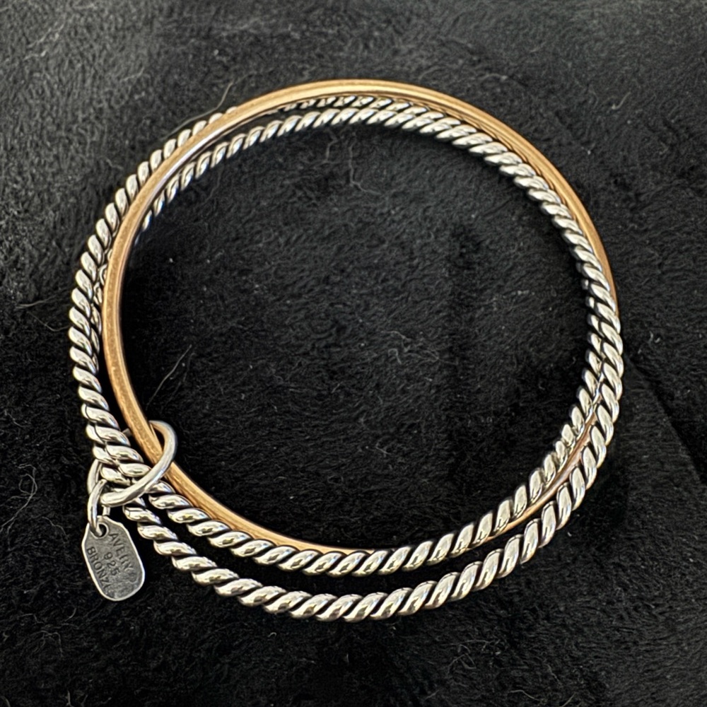 James Avery Sterling Silver/Bronze Braided Cable Triple Stacked Link Bangle -